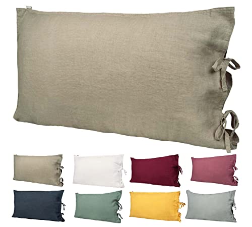 beties Leinen Kissenbezug ca. 40x60 cm 100% Leinen Stone-Washed Kopfkissenbezug mit Hotelverschluss (leinen-Taupe) Cover