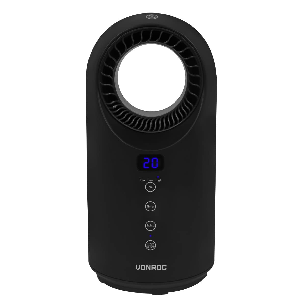 VONROC Termoventilatore Bladeless 1500W – Tecnologia Senza Pale, Riscaldamento Rapido, Oscillazione, Termostato 15–40°C, Timer 1–12H, Telecomando, Design Premium Nero Opaco – fino a 15 m² Nero