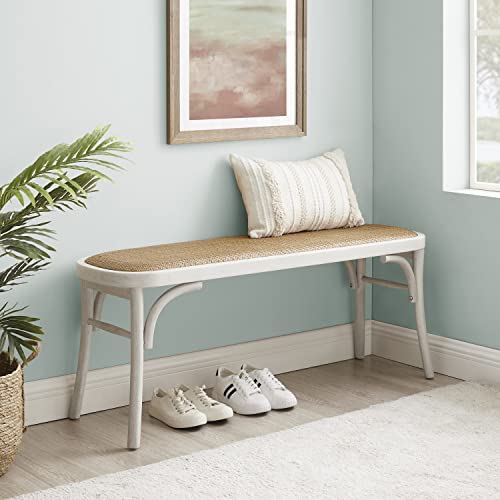 image for Linon Bentwood Woven Rattan Seat Hank Bench, White & Natural