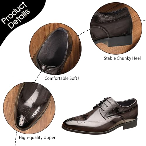 Men’s Leather Wingtip Brogue Dress Oxfords Classic Lace Up Block Heel Cap Toe Formal Shoes for Wedding Office Business Derby Shoes3