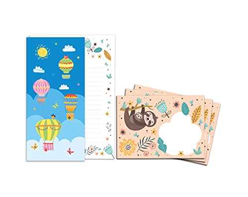 Briefblock mit Umschlag für Kinder Tiere Faultier Briefpapier-Set (Block A5 mit 25 Blätter + 15 Umschläge)