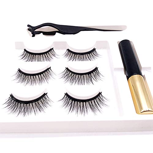 Andoer Conjunto de cílios postiços magnéticos com máscara aplicadora 3D preto magnético falso cílios
