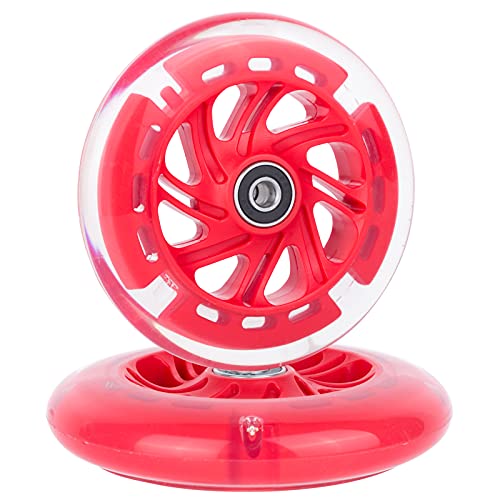 AOWESM 120 mm beleuchtete Roller-Räder, 120 mm, PU-LED-Blitz, blinkend, 3-Räder, Ersatzräder für Kinder, Kleinkinder, Jungen und Mädchen, 2er-Pack (rot)