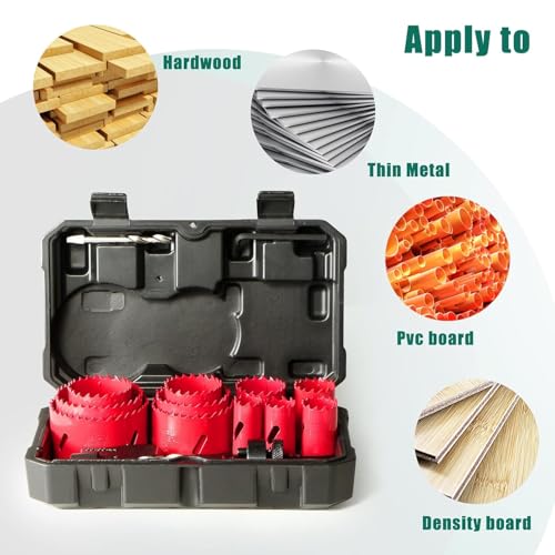 Bi-Metal Hole Saw Kit, HYCHIKA 17 Pcs High Speed Steel 3/4" to 2-1/2" Hole Saw Set in Case with Mandrels, Hole Saw Bit for Metal, Drilling PVC Board,and Plastic Plate