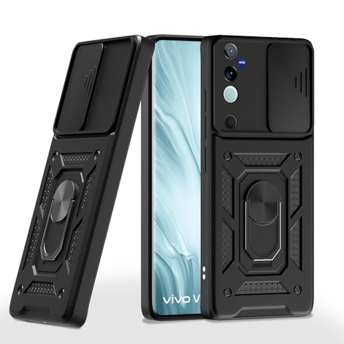 Image of Pikkme D10 Tough Armor Bumper Case | 360 Protection Case | Sliding Camera Shield Cover & Ring Holder Stand Back Cover for Vivo V40 5G / V40 Pro 5G / T3 Ultra 5G (Black)