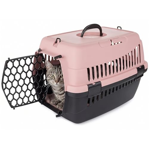 HAPPET Tiertransportbox ABBA S Pink 50x33x33 cm Robuste gut belüftete Transportbox aus Kunststoff für Katzen & kleine Hunde tragbare Travel Crate & Cat Carrier