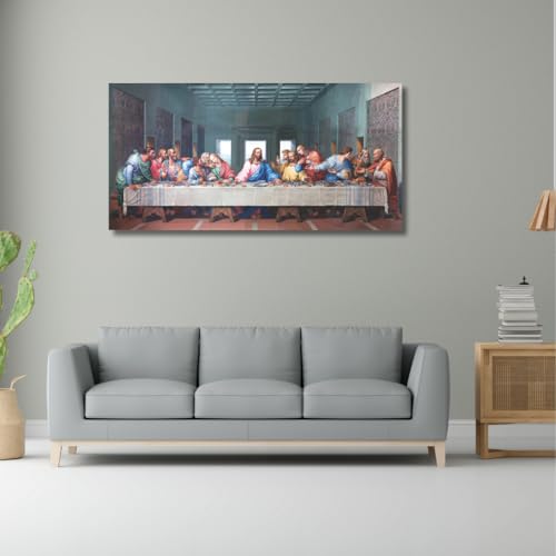 Image of Last Supper Painting Without Frame | Reproduction of Last Supper wall Decor | Canvas Painting of Jesus on 400GSM Museum Grade Cotton Canvas, [Size Options - 47.5 by 24 & 36 by 18 inches]