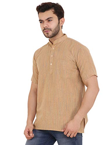 Image of LATEST CHIKAN Men's Cotton Regular Textured Short Kurta Half Sleeves - (SK-DJ)