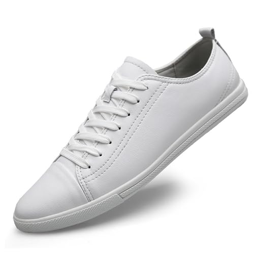 Men's Fashion Breathable Leather Casual Walking Shoes Comfortable Soft Sole Lace-up Flat Sneakers Non-Slip Business Casual Formal Work Shoes