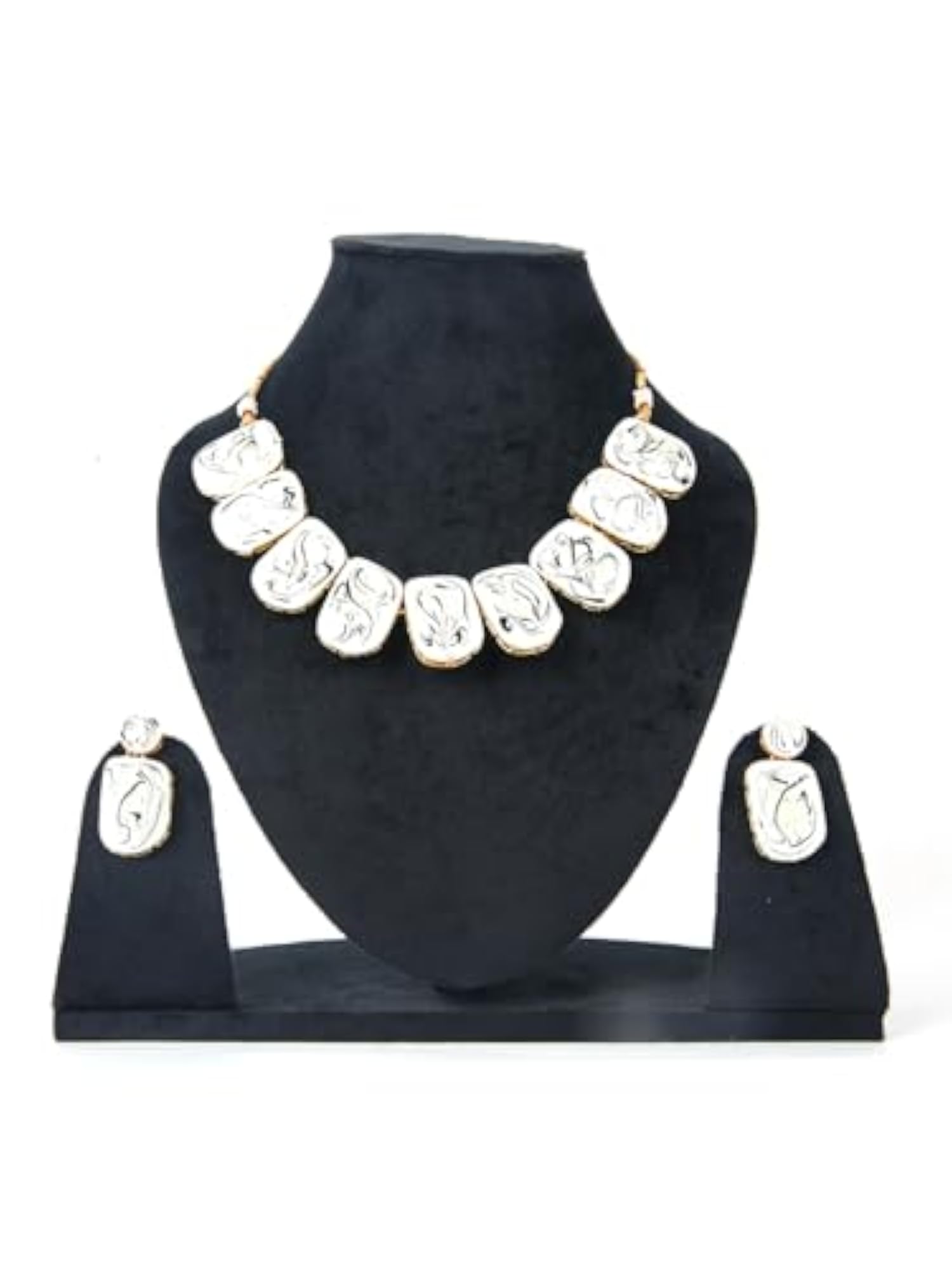 Elegant White and Gold Marble Pattern Necklace and Earring Set