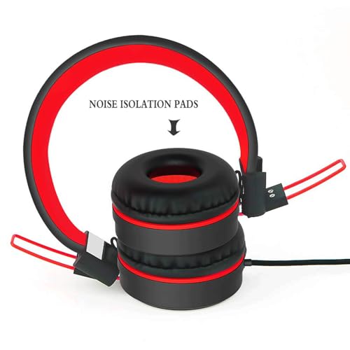 Image of ELECDER i37 Kids Headphones for School Children Girls Boys Teens, Red | Foldable Adjustable Lightweight, 3.5mm Audio Jack On Ear Headphones for Smartphones Chromebook Computer PC Tablets Travel