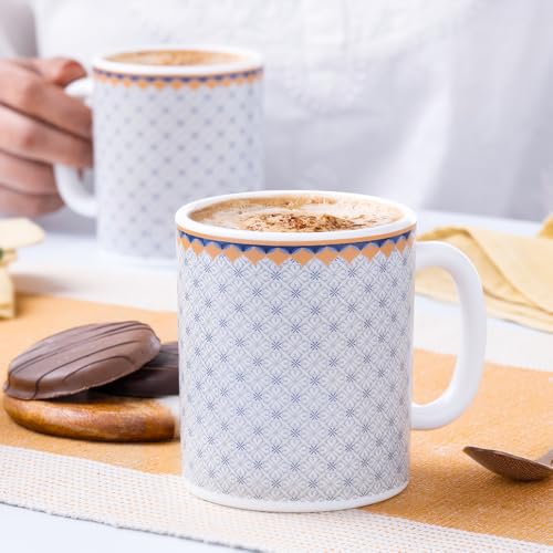 Image of Larah by BOROSIL 320ml x 2pc Opalware Kosmia Tea /Coffee Mug Set, Microwave & Dishwasher Safe Embossed Design Crockery Ideal for Daily Use & Gifting