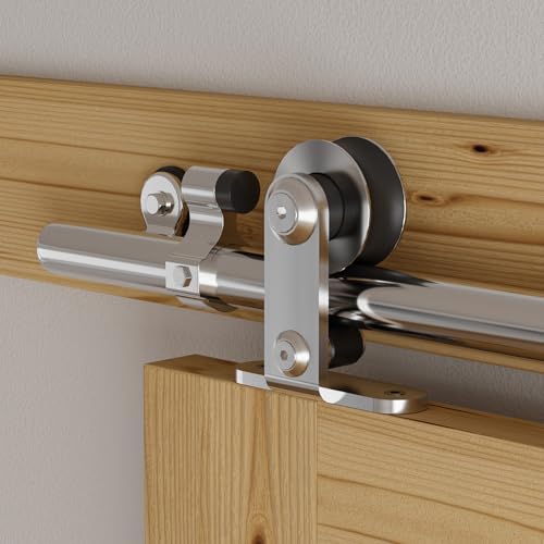 Schiebetürbeschlag Edelstahl 200cm Schiebetüren Schiebetürsystem Komplettset Laufschiene Rollen Set für 1 Holztür 100cm Breit, T Form
