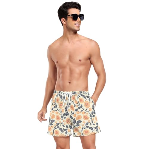 Yuiboo Peach Paisleys Flat Vector Design Swim Shorts for Men Mens 2In1 Running Shorts with Compression Liner and Pockets Swimming Board Shorts Quick Dry