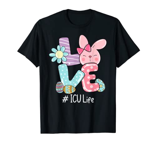 Love Bunny ICU enfermera vida día de Pascua lindo conejo ICU enfermera Camiseta