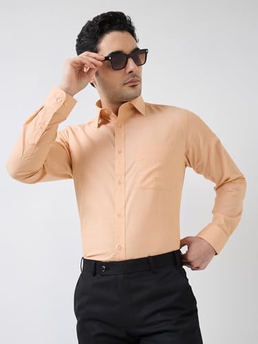 Image of Raymond Men Slim Fit Fil-A-Fil Pattern Pure Cotton Semi Cutaway Collar Full Sleeve Formal Shirt