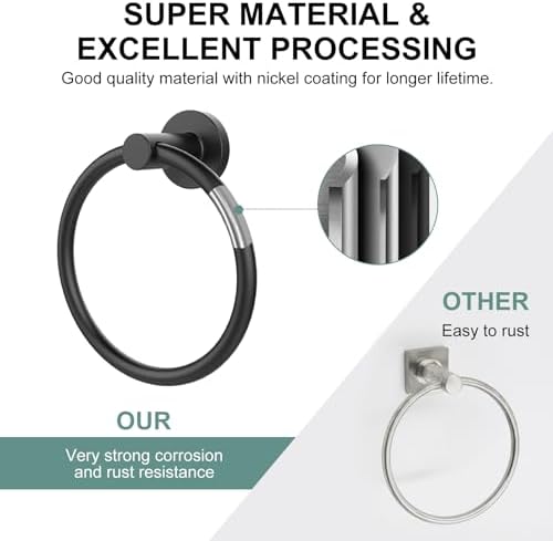 SetSail Towel Holder for Bathroom Wall Towel Ring, Matte Black - 3