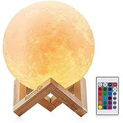 Lamparas Para Dormitorio Mujer Lámpara Luna 3D, ManroGo 15CM Control Remoto y Control Táctil 16 Colores RGB Brillo Regulable Recargable USB Luz Nocturna Luna LED, Decorativa para Dormitorio Salón, Regalo para Mujeres y Niños