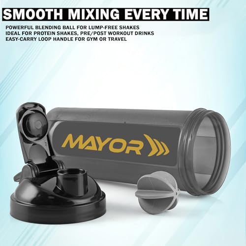 Image of Mayor 700ml Gym Protein Shaker Bottle with Mixing Ball | BPA Free & Leak Proof (Black)
