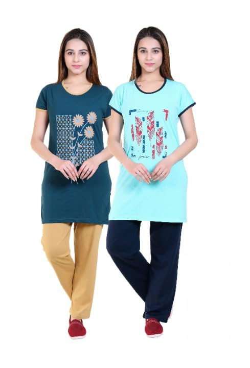 DG Divine Girl Women's Cotton Blend Printed Night Suit Summer Wear Night Suit Set (Pack of 2)-image-15