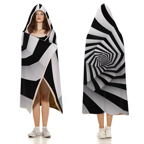 Cape à capuche carrée imprimé spirale noir et blanc de haute qualité - 3