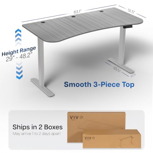 Image of VIVO Dark Gray 63 x 32 in Standing Desk, DESK-KIT-1G1G | Electric, Holds 220 lbs, Sit Stand Up, Height Adjustable, Home Office, Memory Presets, 1B Series, Gray Frame