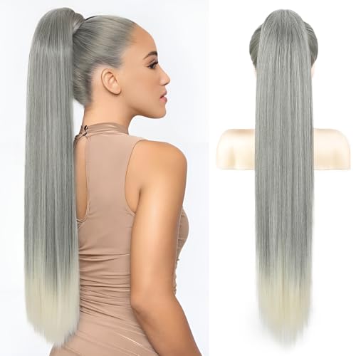 HMD Ponytail Extension, Long Straight Drawstring Pony Tail Hair Pieces Synthetic Ponytails Natural Soft Clip in Hair Extension ponytail for Women