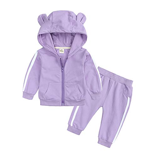 Baby Boys Girls Tracksuit Hooded Bear Ears Sweatsuit Outfit Set Long Sleeve Zipper Jacket + Sweatpants