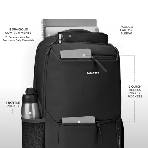 Image of Gear Armour 19 inch /28L Large Faux Leather Anti Theft Water Resistant Laptop Backpack with Raincover | Travel Backpack | Casual Backpack for men /women (Black)