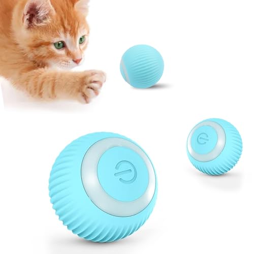 Gerbala Giocattolo Interattivo con Luci a LED, Gatti in Casa Intelligente Rotolante Automatica, 2 Modalità, Esercizio Rotante Automatico a 360 Gradi per gatto e cucciolo (Blu)