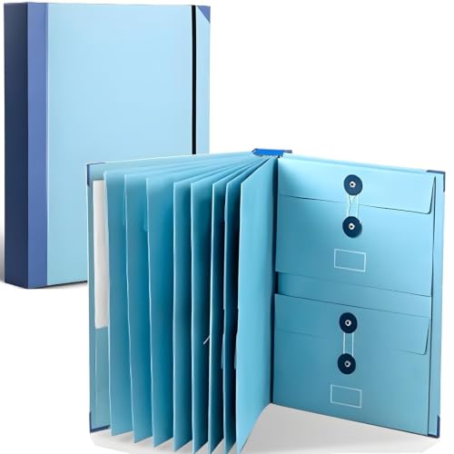 Image of Expanding File Folder with Button Closure, Accordion Document Organizer with Numbered Tabs, Hard Cover Board for Bills, Certificates, Office & School Papers, Document Organizer-Blue