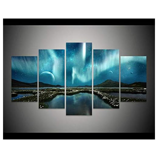 MQXUUYT 5 Dekorativa Målningar Aurora Jord Himmel Landskap 150X100Cm 5 Stycken Kanvasmålning Wall Poster Bilder För Vardagsrum Dekorativ Wall Art 5 Pieces Poster Modern Konstverk