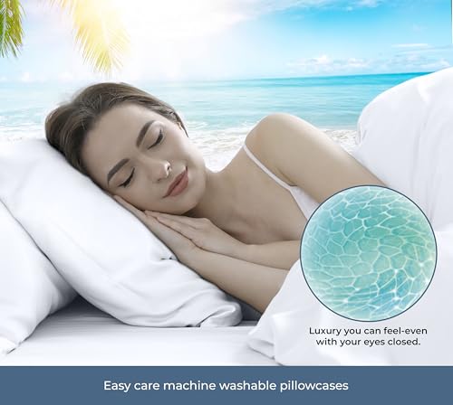 Image of ROYALE LINENS 100% Organic Cotton Percale Pillowcases Set of 2 - Standard Size Percale Pillowcase - Standard Set of 2 Pillow Cover - Breathable, Cool & Crisp White Pillow Cases (20 inchx26 inch, White)