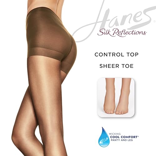 Hanes Silk Reflections Women's Ultra Sheer Pantyhose with Run Resist, Control Top, Sheer Toe, Barely Black, Size AB (Pack of 1) - image 2