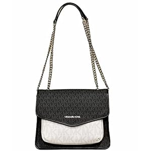 Michael-Kors-Regina-Medium-Black-White-Signature-MK-PVC-Leather-Flap-Shoulder-Bag-Handbag Michael Kors Regina Medium Black White Signature MK PVC Leather Flap Shoulder Bag Handbag