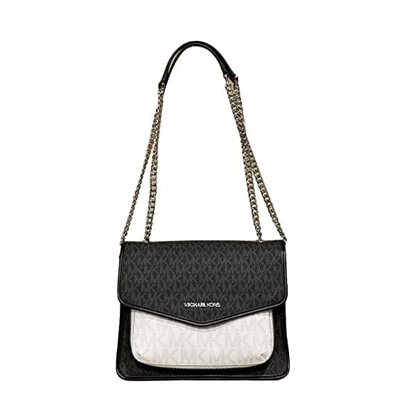 Michael-Kors-Regina-Medium-Black-White-Signature-MK-PVC-Leather-Flap-Shoulder-Bag-Handbag Michael Kors Regina Medium Black White Signature MK PVC Leather Flap Shoulder Bag Handbag