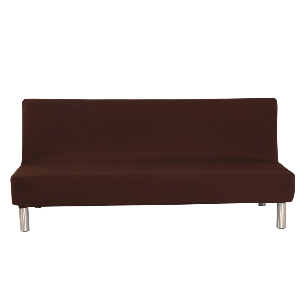 TOPCHANCES Armless Futon Sofa Cover ,Stretch Folding Sofa Bed Cover Without Armrests ,Removable Machine Washable 3 Seater Armless Sofa Covers (Pure Coffee)