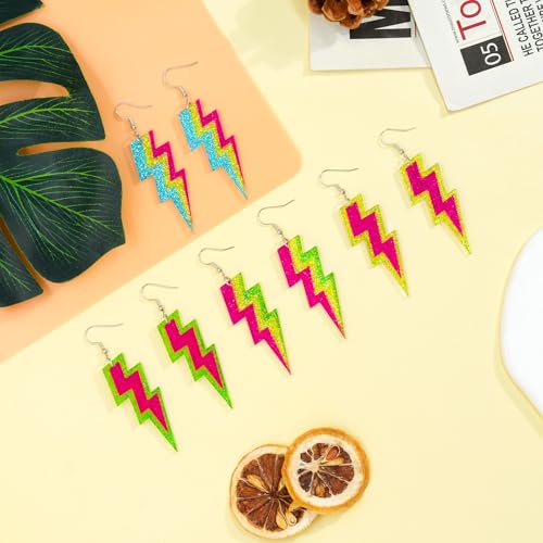 Mintolex Retro 80s Neon Lightning Bolt Drop Earrings – Funky Acrylic Accessories for Glow Parties, Costumes, and Everyday Style - Image 8
