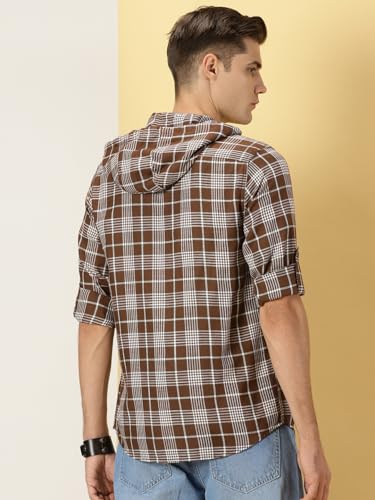 Image of Thomas Scott Men's | Checks | Full Sleeve | Regular Fit | 100% Cotton | Hooded | Casual Shirt