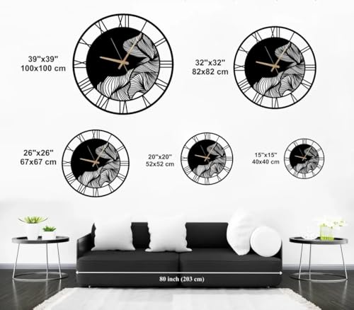 Image of Wall Clock Stylish Metal Analog Wall Clock for Living Room, Bedroom, Office, Kitchen, Home and Hall | Antique Fancy Big Size Modern Wall Watch (Black(DA-185), 40 CM)