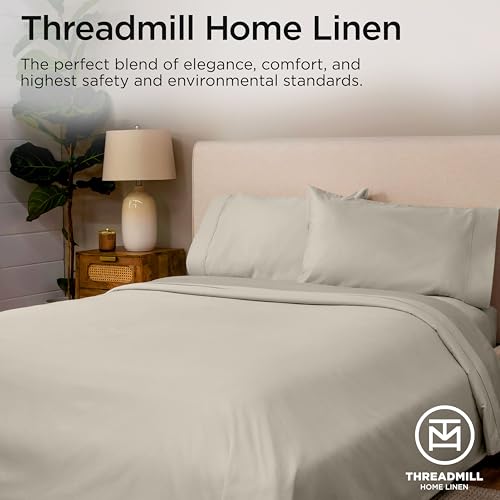 Threadmill California King Sheets, Certified American Supima Cotton Sheets, 1000 Thread Count Hotel Quality, 4 Piece Luxury Bed Sheets Set with Elasticized Extra Deep Pocket, Taupe