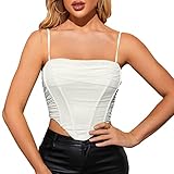 KUTUMAI Women's Adjustable Spaghetti Strap Corset Crop Top Mesh Boned Bustier Zip Back Going Out Top