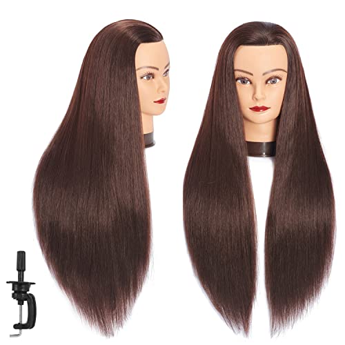 Mannequin Head 26-28  Synthetic Fiber Manikin Head Hairdresser Styling Training Head Training Model Cosmetology Doll Head Hair for Practice Cutting Braiding with Clamp Stand 7E9913LB0420