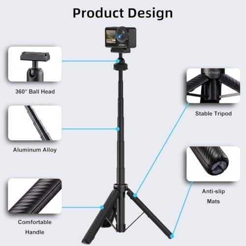Image of Celfiexpt 66cm Extendable Action Camera Tripod with Integrated Magnetic Quick-Release Mount, 360 Adjustable Ball Head, Camera Stand for DJI Osmo Action 3 /4 /5 Pro & Osmo 360 (Camera Not Included)