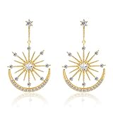 Luxury Cubic Zirconia Moon and Star Drop Earrings for Girls and Women, Fashion Simulated Diamond Lon