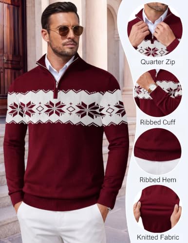 Image of COOFANDY Men Quarter Zip Sweater Classic Fit Knitted Sweater Pullover