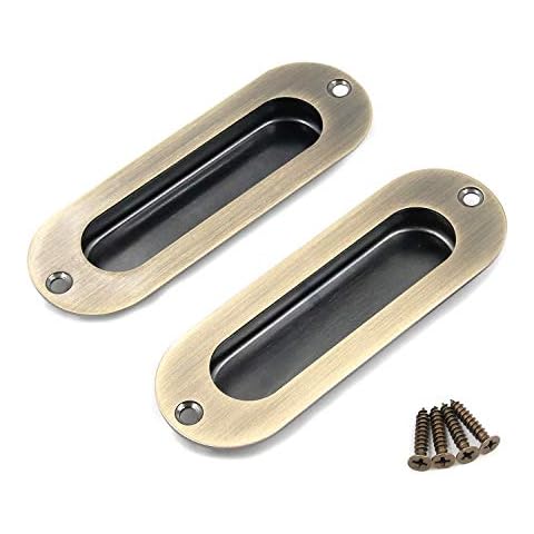 FarBoat Flush Pulls Recessed Handles Metal Hardware Stainless Steel Antique for Barn Sliding Door, Pocket Door, Cabinet, Cupboard with Screws, 2Pcs(Bronze, 120x40mm/4.7x1.6inch) Cover