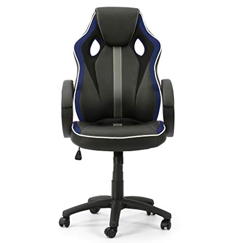 VS Venta stock Sillón de Oficina elevable y reclinable Formula tapizado con Piel sintética y Tela de Rejilla, Color Negro y Azul, reposabrazos Acolchado