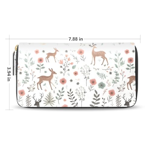 Long Wallets Leather Bifold Wallet for Women Deers Floral Branches with Zipper Credit Card Holder Large Capacity2
