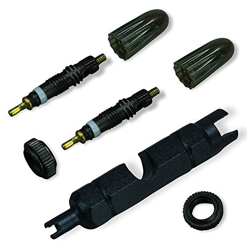 Black Set - 2X Original Schwalbe SV Ventileinsatz + SV Ventilkappe rauchgrau + 2 Ventilmutter schwarz + Ventilschlüssel SV/AV Cover